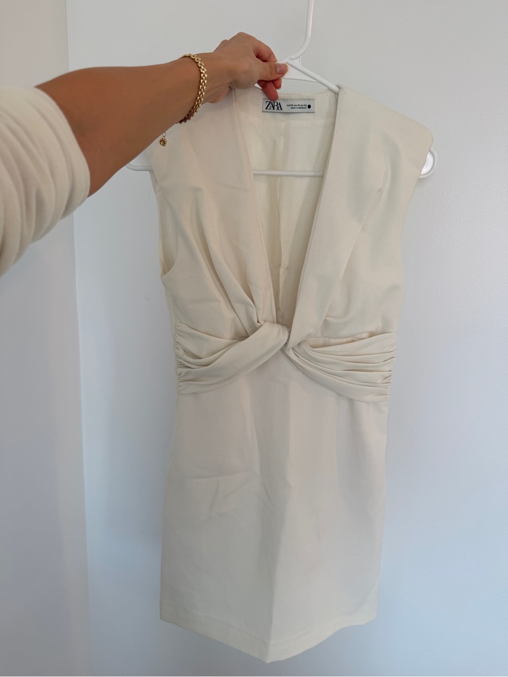 Zara Cream-white Twist-Front Sleeveless Dress